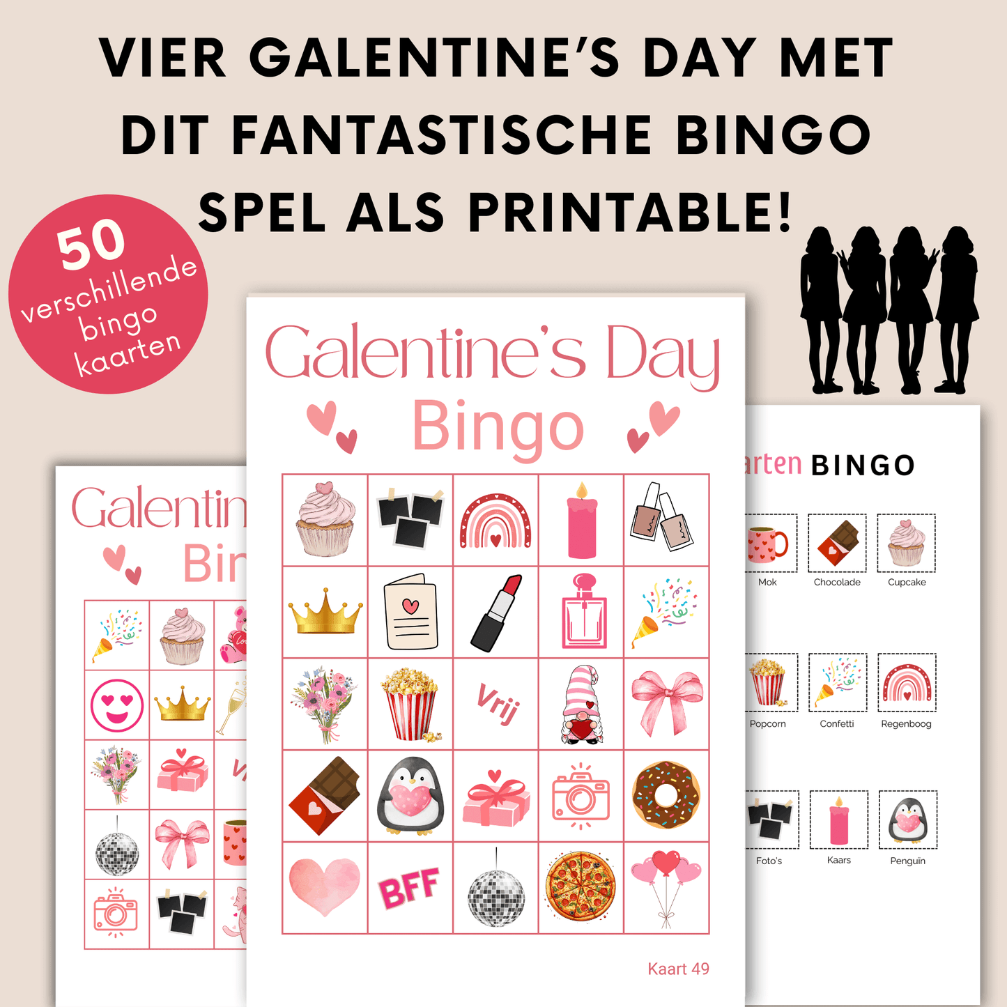 Download Galentine bingo: 50 verschillende bingo kaarten voor vriendinnen