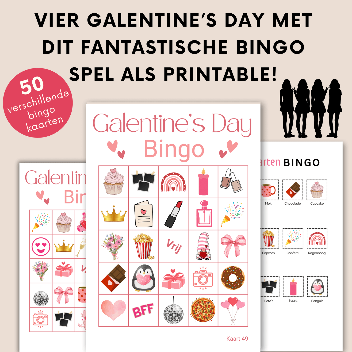 Download Galentine bingo: 50 verschillende bingo kaarten voor vriendinnen