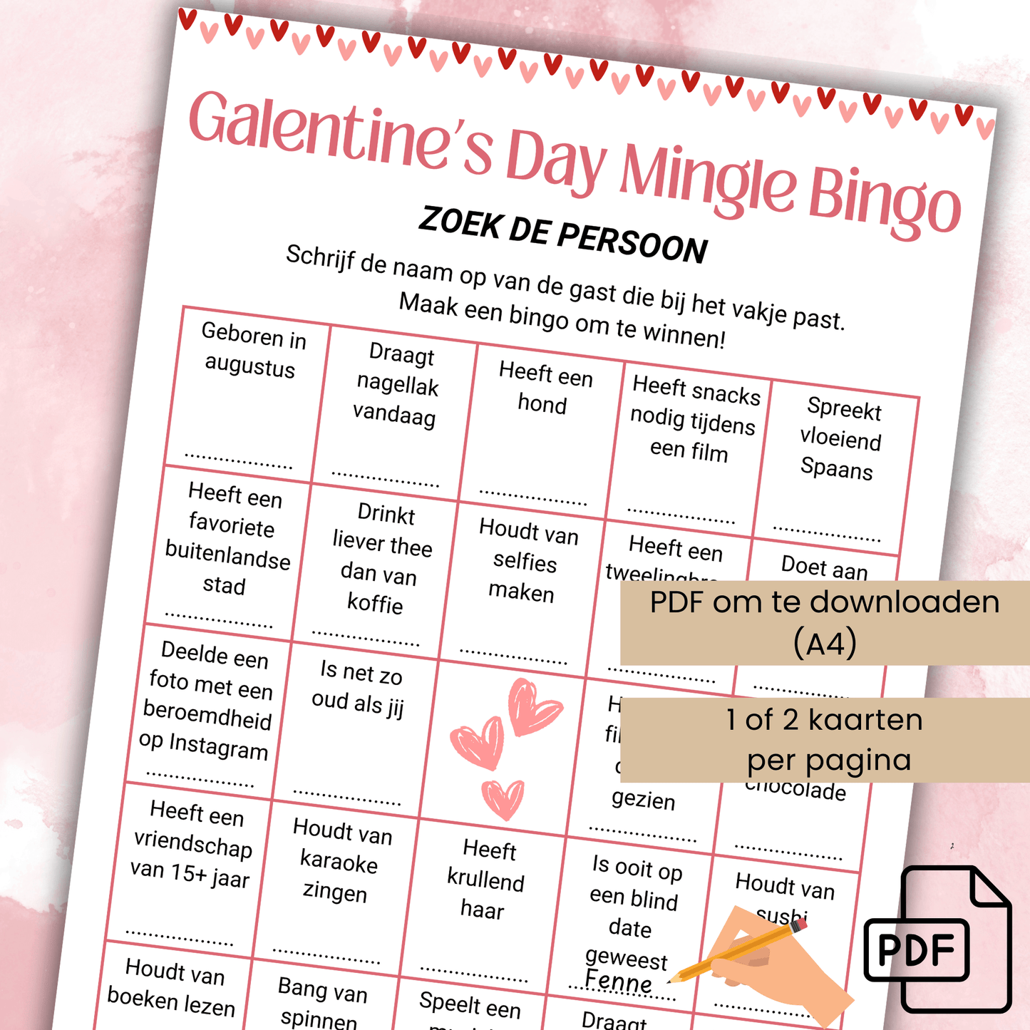 Galentine Mingle Bingo PDF, download voor vriendinnen feestjes