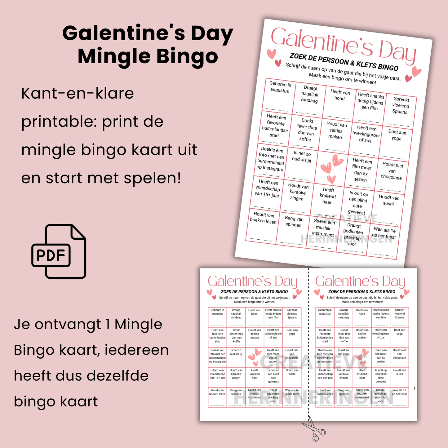 Galentine’s Day Zoek-de-Gast Bingo voor feestjes