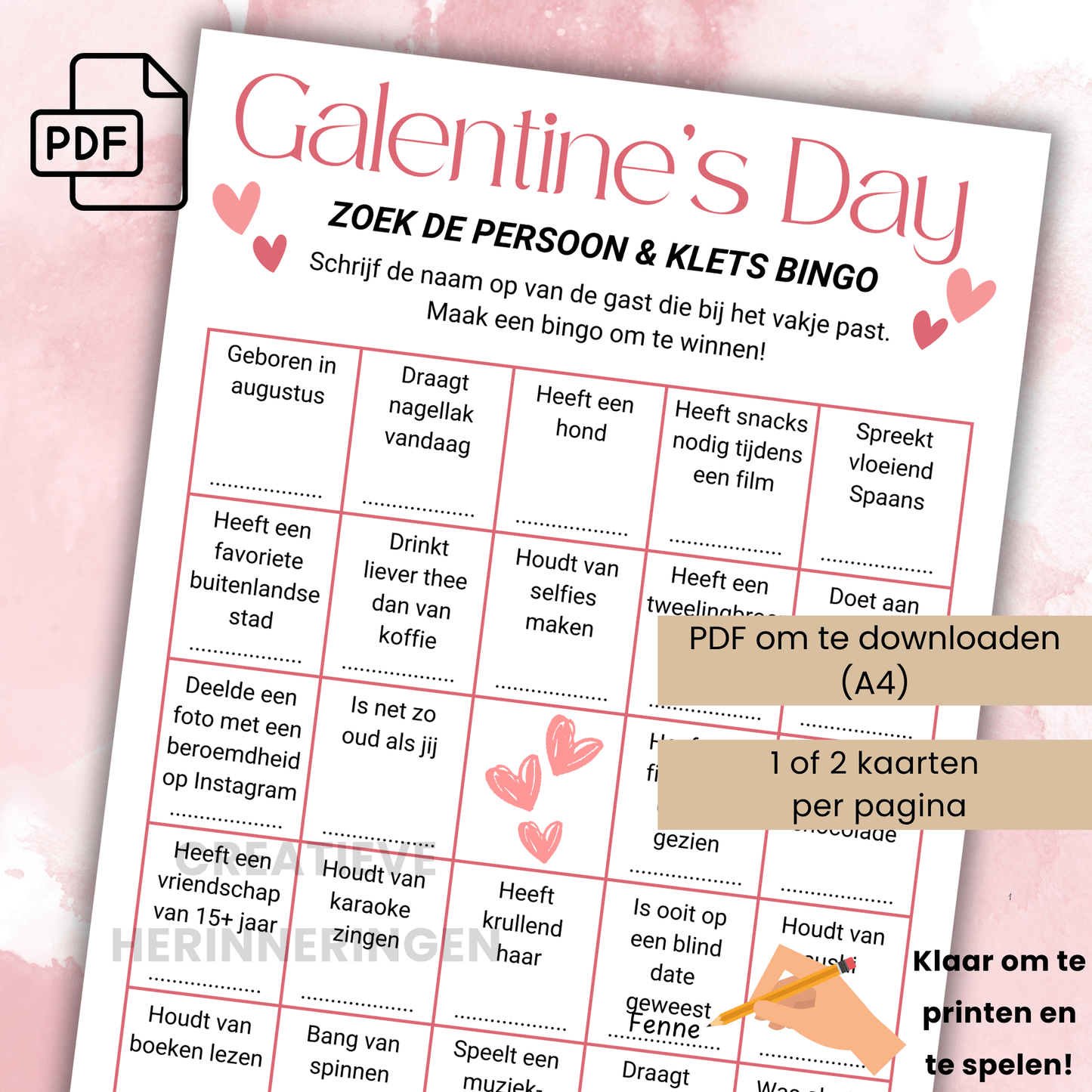 Galentine’s Day Mingle Bingo kaart voor vriendinnen feestjes