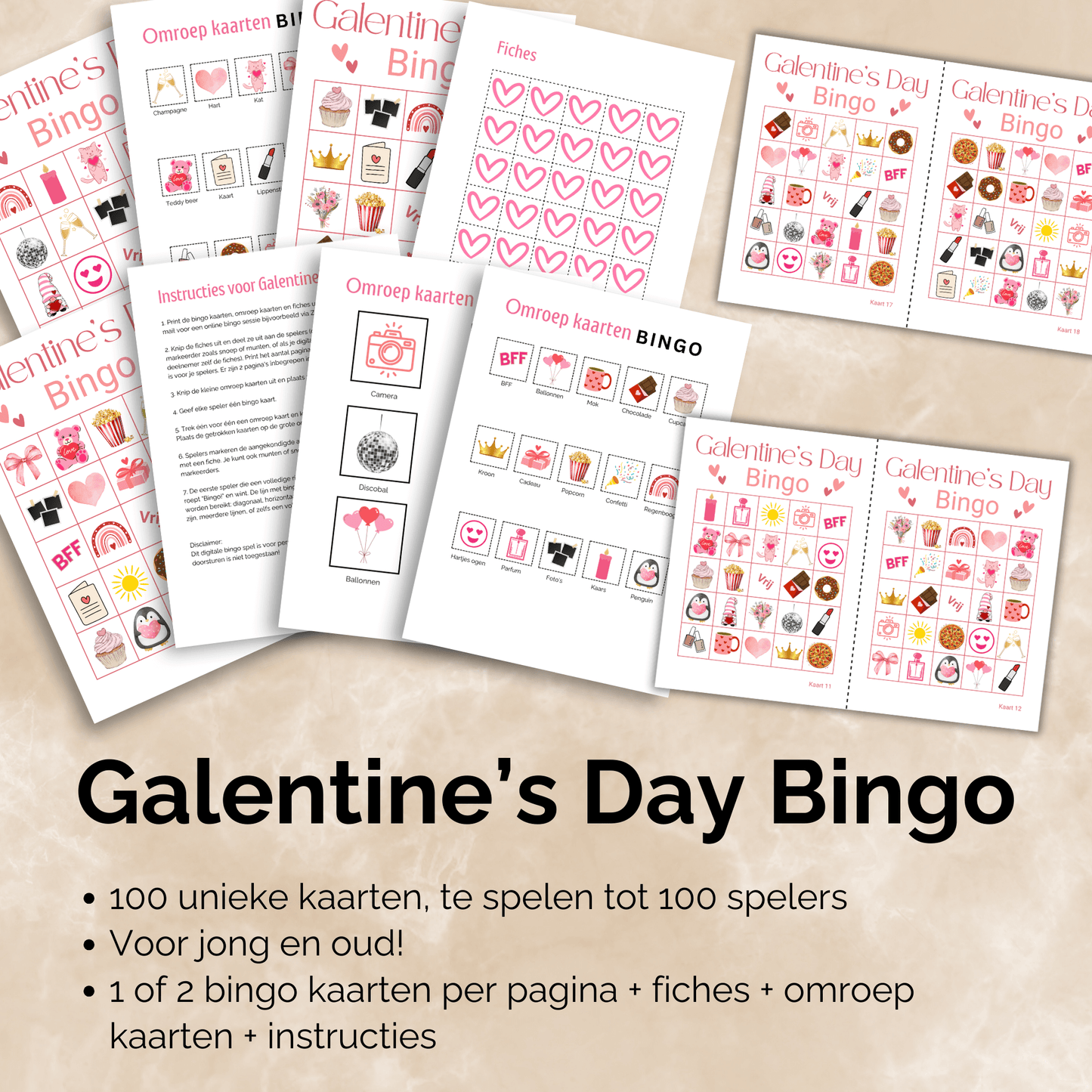 Organiseer een Galentine's Day bingo met 100 deelnemers