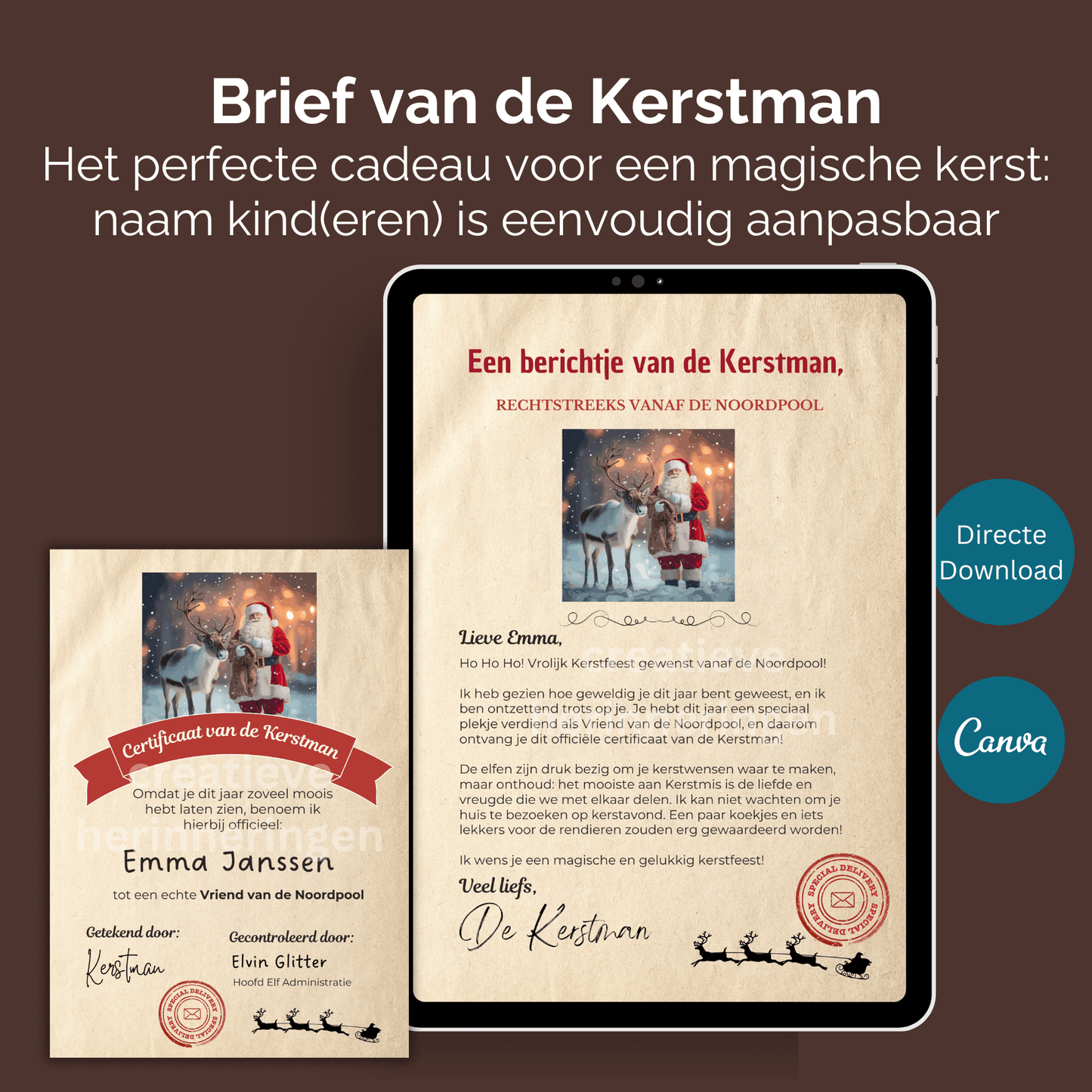 Brief van de Kerstman met naam van je kind (digitaal product)