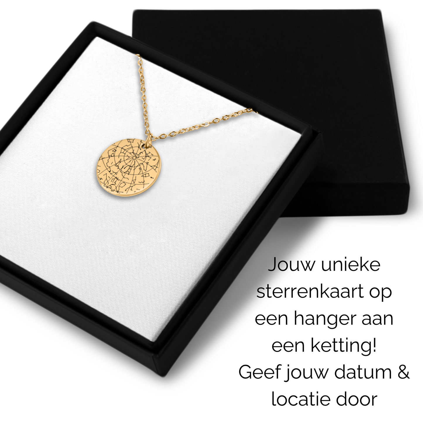 Gepersonaliseerde ketting met sterrenkaart van stand sterren datum en locatie