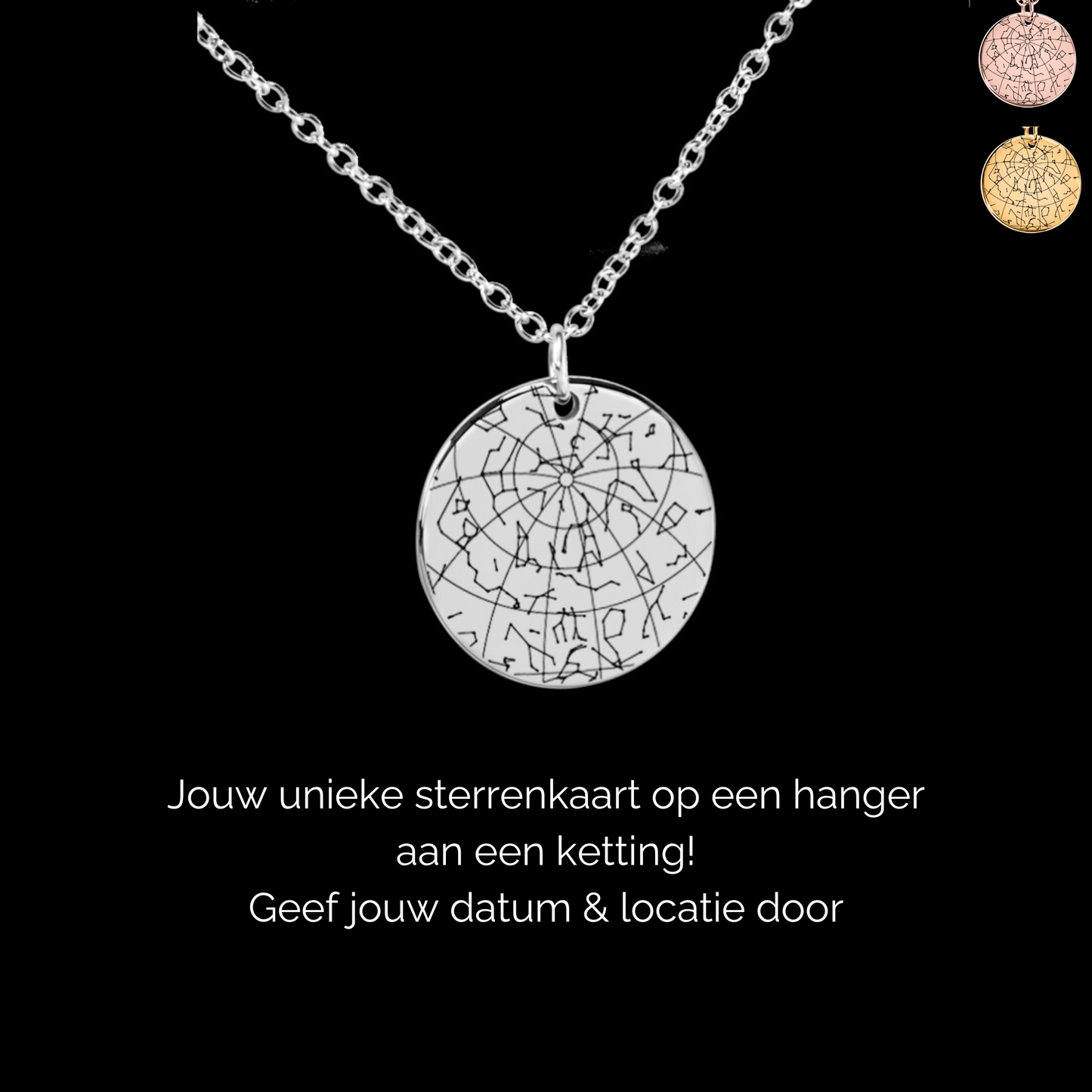 Gepersonaliseerde ketting met sterrenkaart van stand sterren datum en locatie