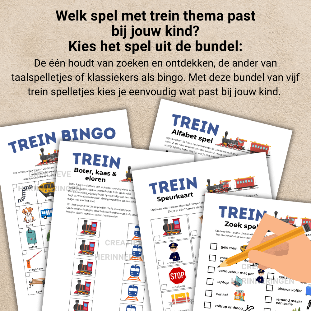 Speelplezier voor onderweg: bundel met 5 spellen in trein thema
