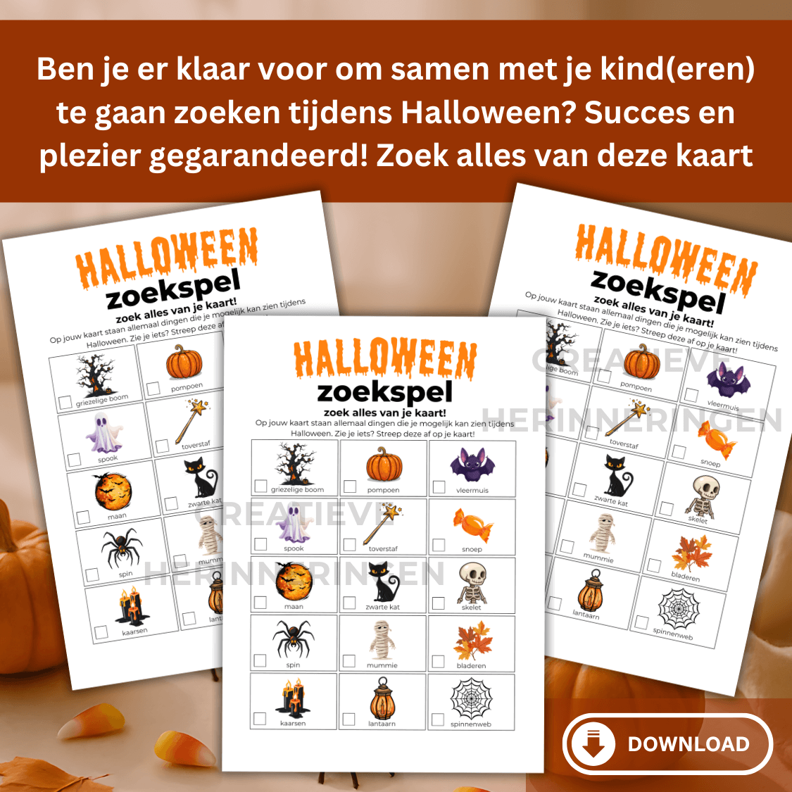 Leuk Halloween spelletje om binnen of buiten te zoeken, leuk voor kinderen