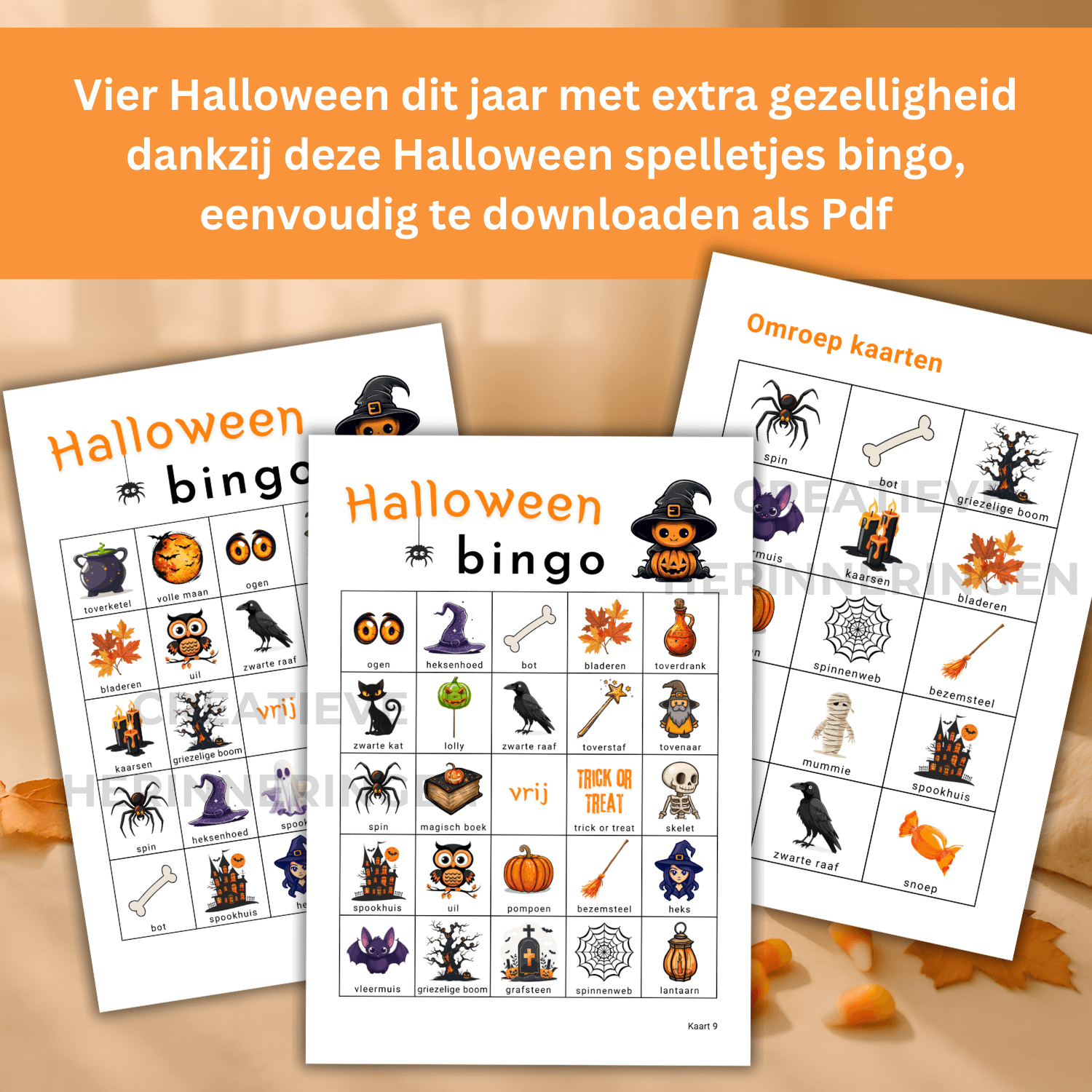 Halloween spelletjes bingo als pdf om te printen, leuk voor elk Halloweenfeestje