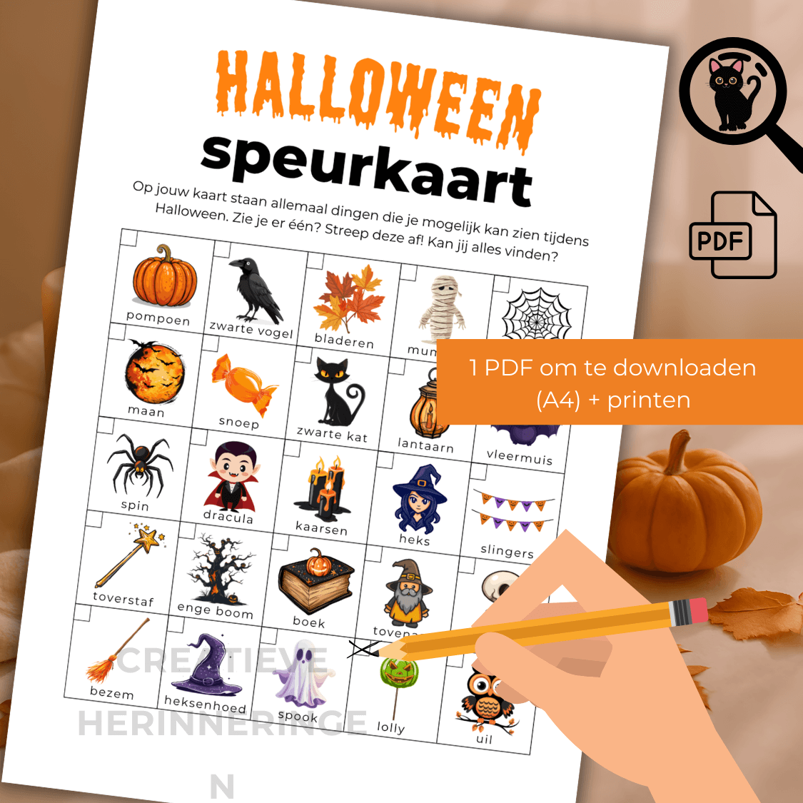 Halloween speurtocht kaart voor kinderen om zelf te printen A4 pdf