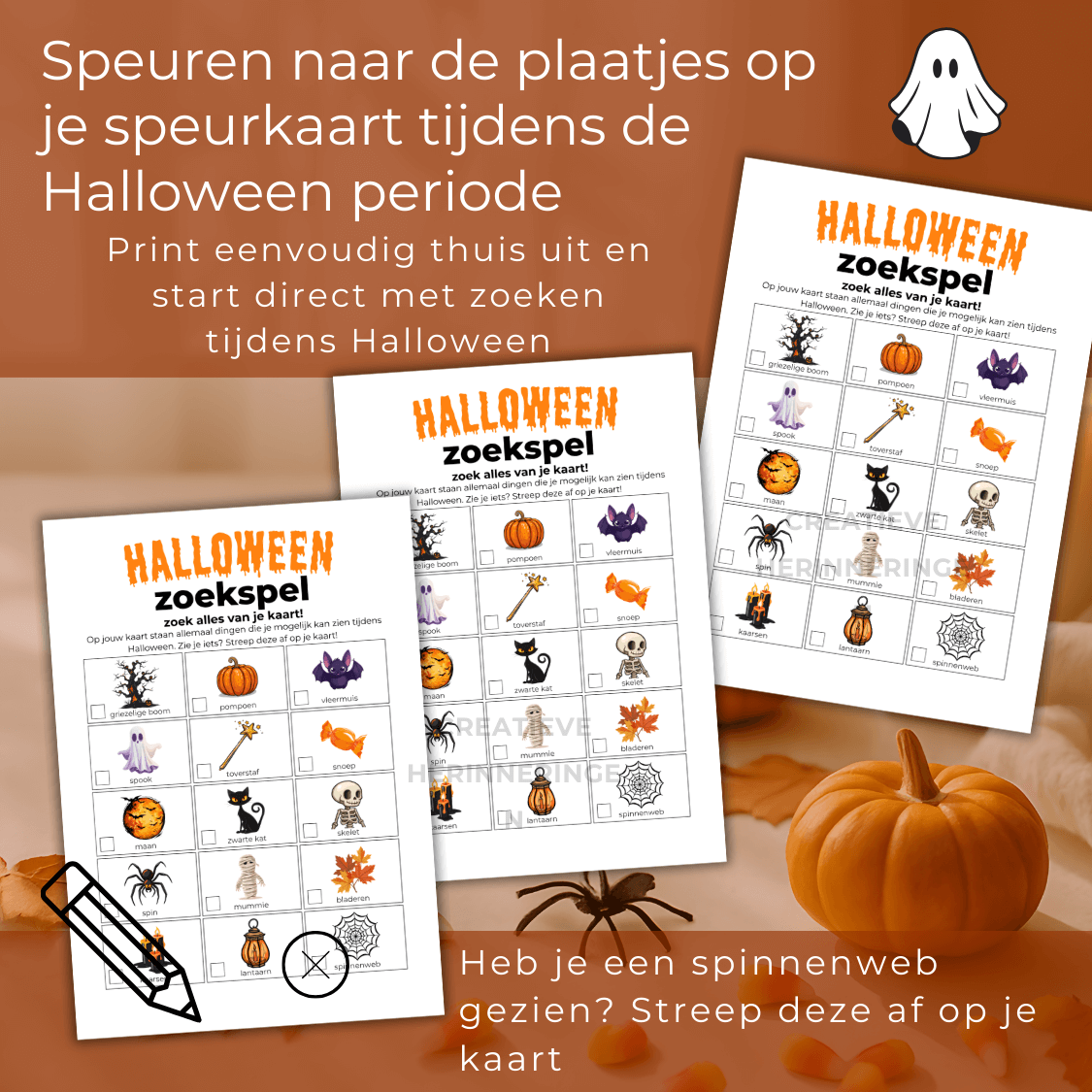 Speuren naar de plaatjes op je Halloween zoekkaart, leuk voor binnen, buiten of in de klas