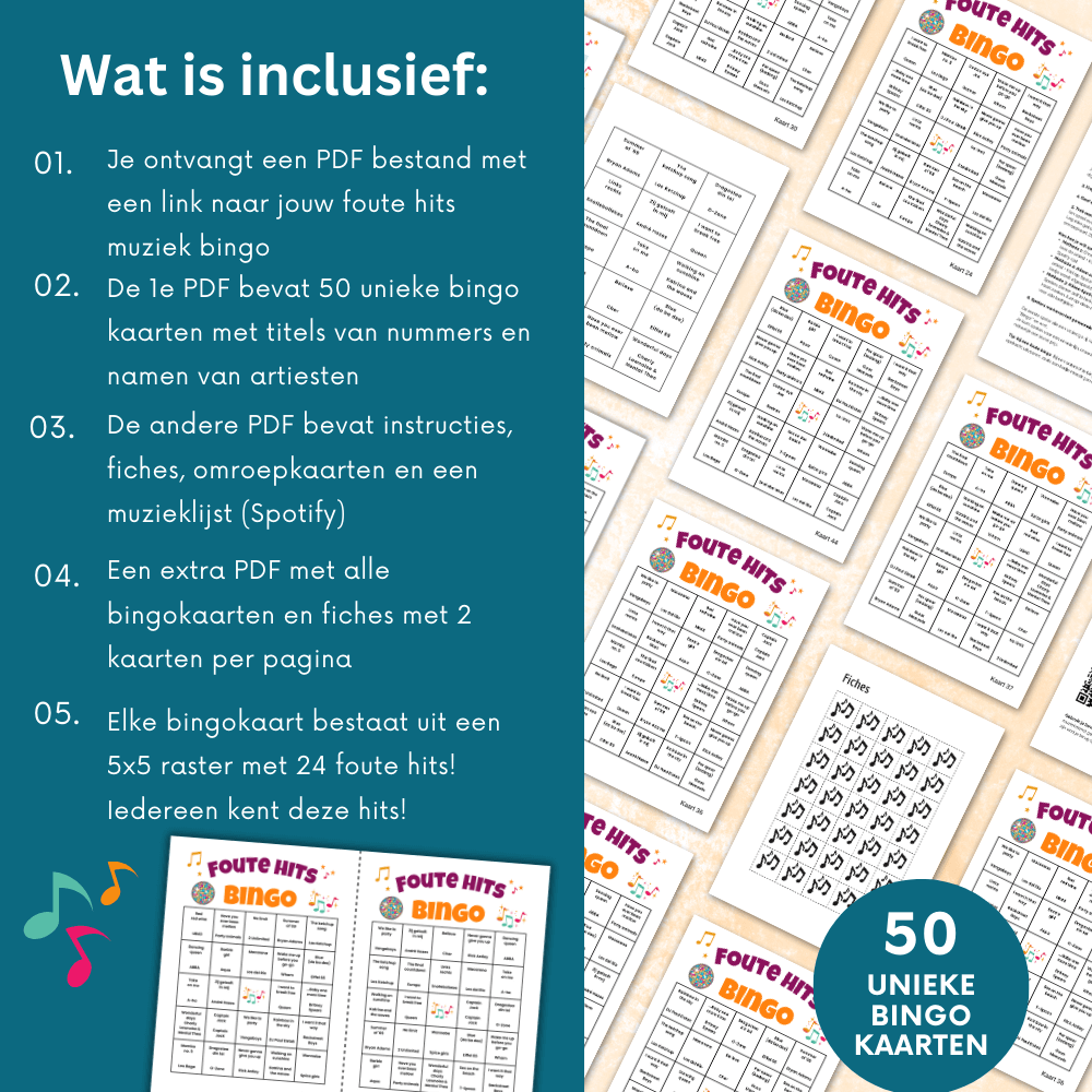 Bingo met muziek en foute hits als leuke activiteit, speel foute muziek bingo tot 50 deelnemers