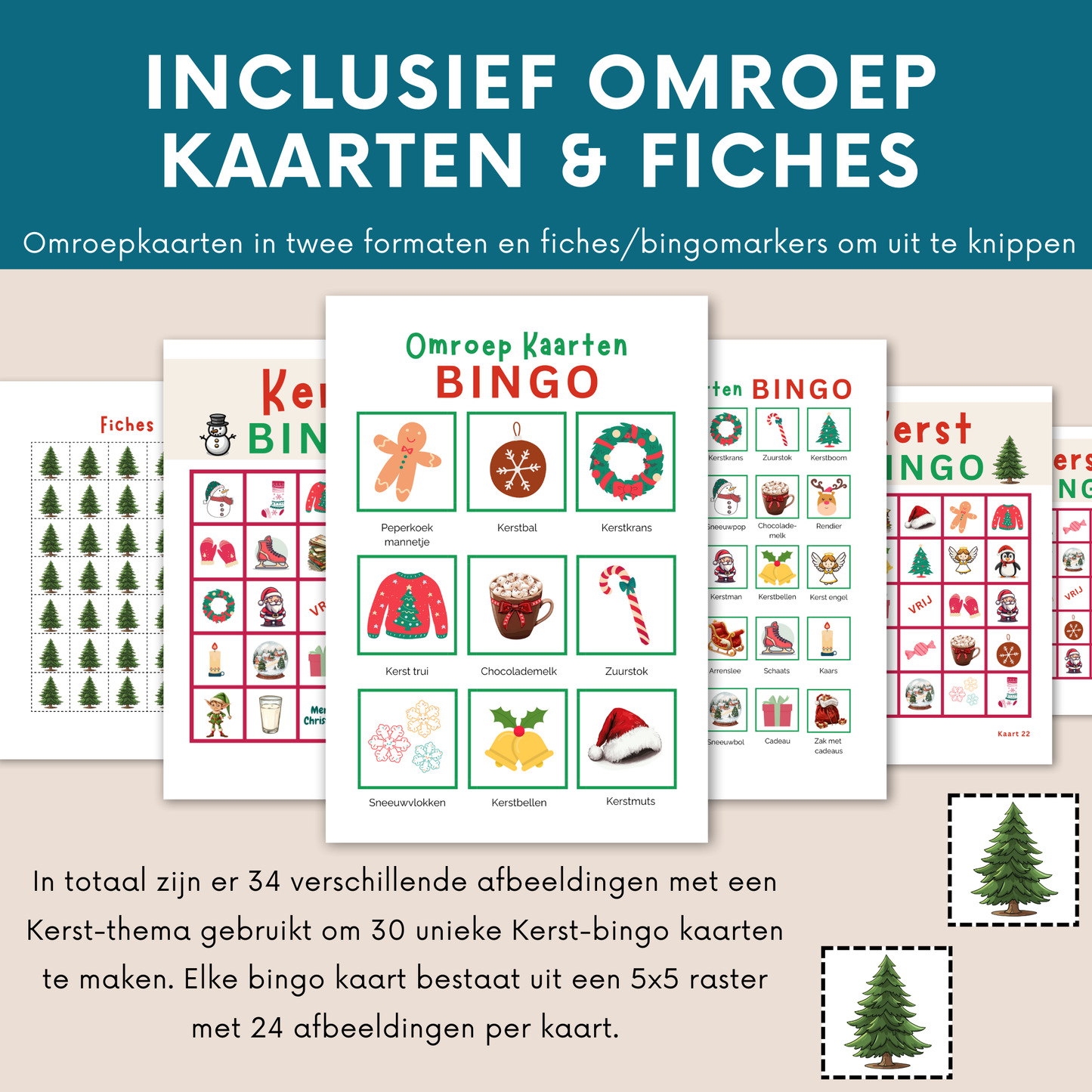Kerst spelletjes: kerst bingo met plaatjes voor jong en oud (digitale download)