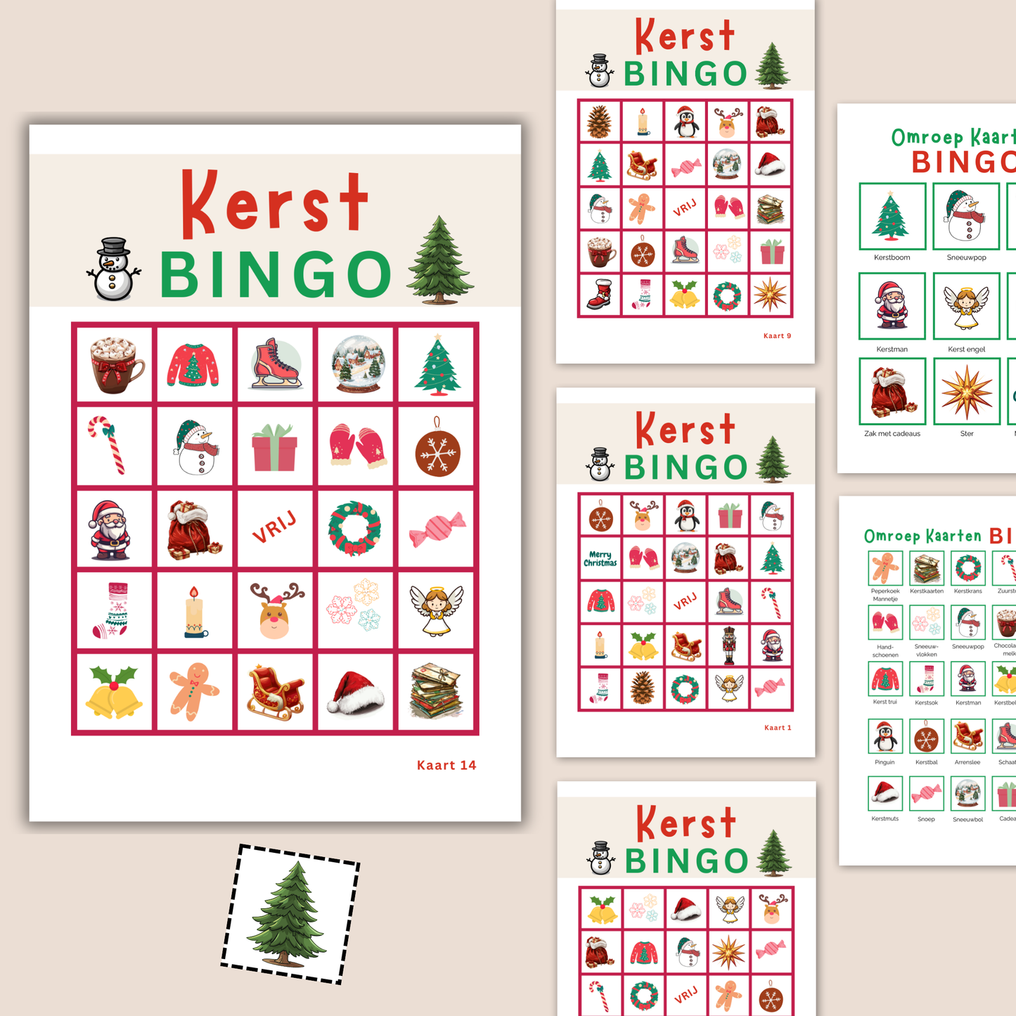 Kerst spelletjes: kerst bingo met plaatjes voor jong en oud (digitale download)
