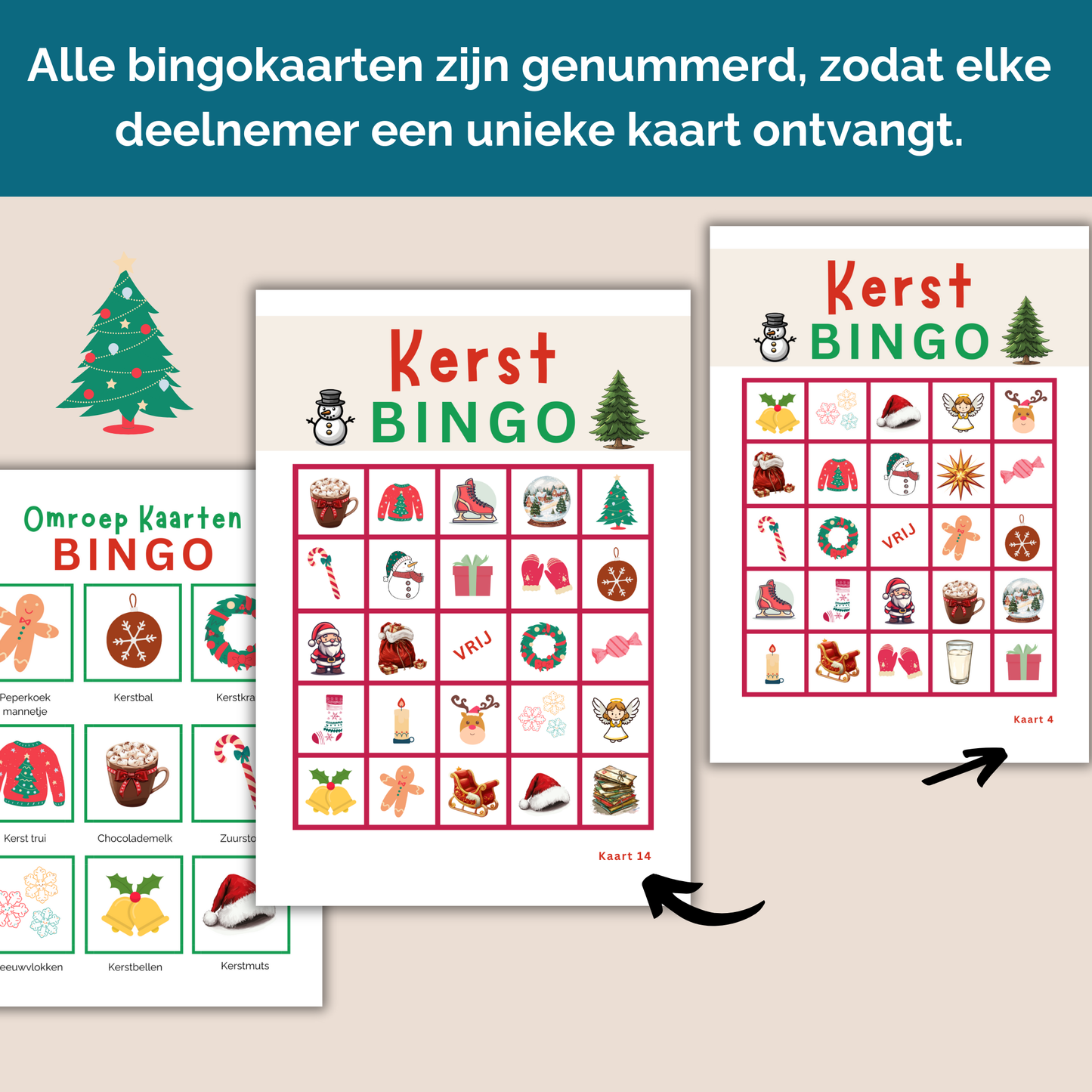 Kerst spelletjes: kerst bingo met plaatjes voor jong en oud (digitale download)