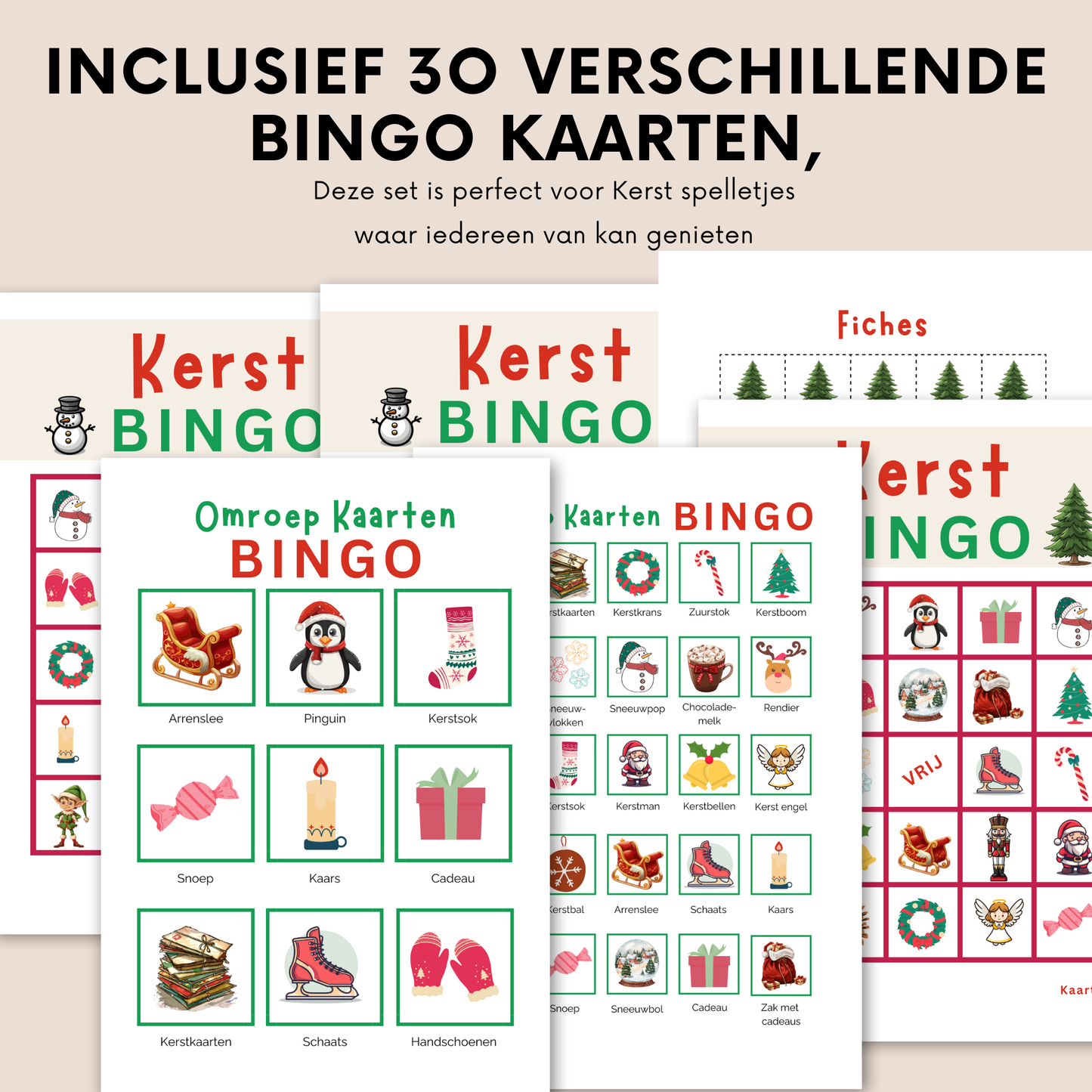 Kerst spelletjes: kerst bingo met plaatjes voor jong en oud (digitale download)