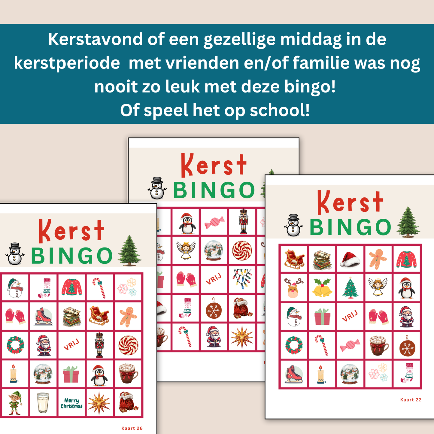 Kerst spelletjes: kerst bingo met plaatjes voor jong en oud (digitale download)