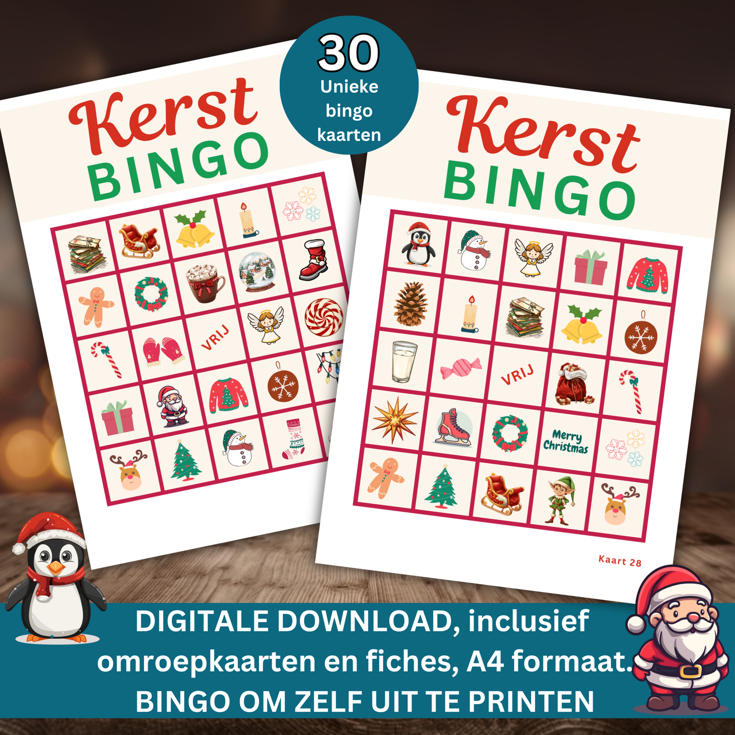 Kerstbingo, om online bingo te spelen of kerstbingo kaarten printen (PDF)