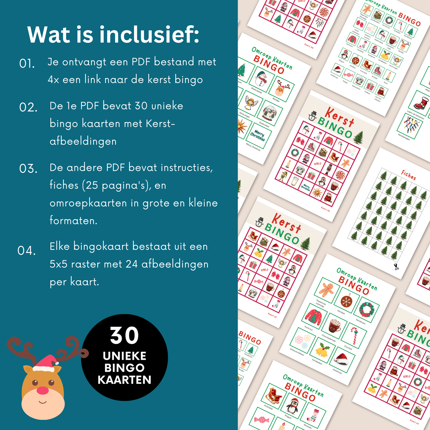 Kerst spelletjes: kerst bingo met plaatjes voor jong en oud (digitale download)