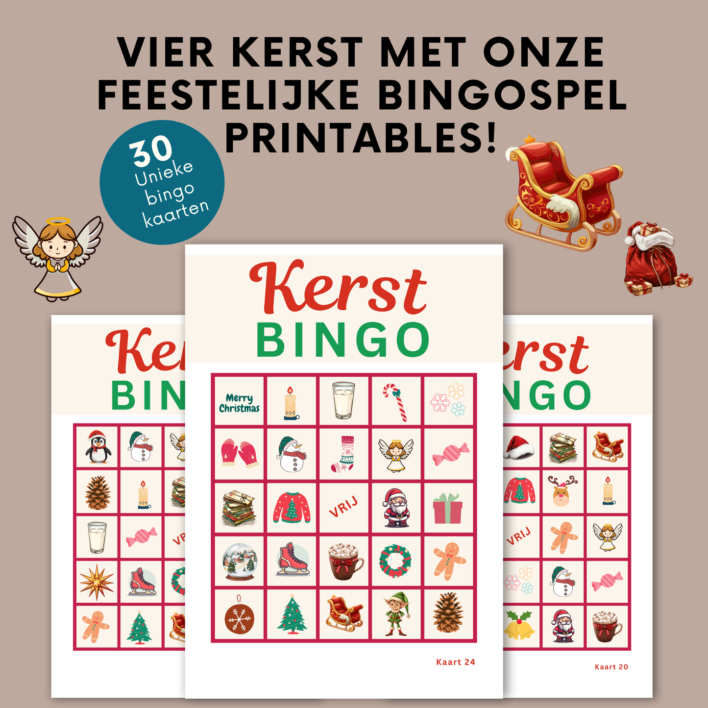 Kerstbingo, om online bingo te spelen of kerstbingo kaarten printen (PDF)