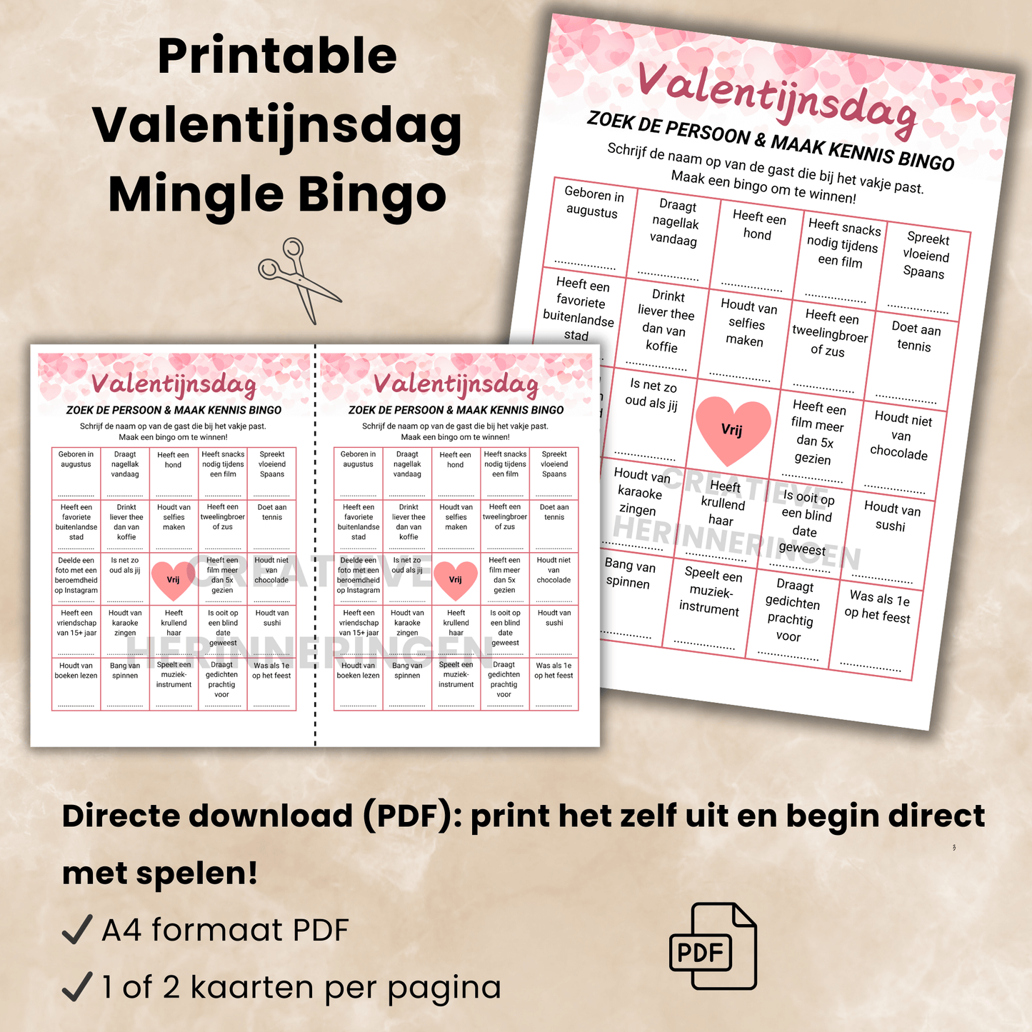 Valentijns spel mingle bingo als PDF-download voor Valentijnsdag feestjes