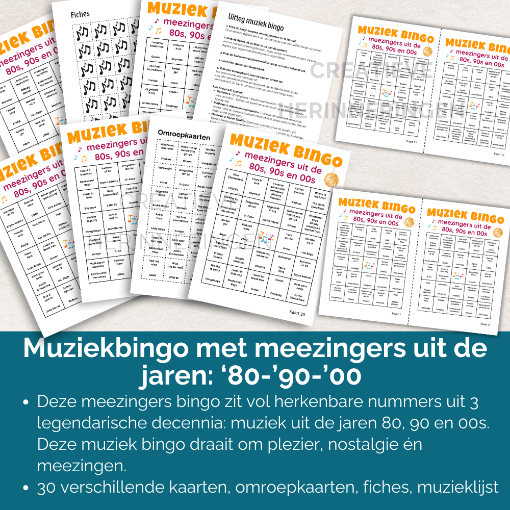 Meezing bingo voor een avond vol gezelligheid. Te gebruiken tijdens een feestje, spelletjesavond of familiedag, 30 kaarten.