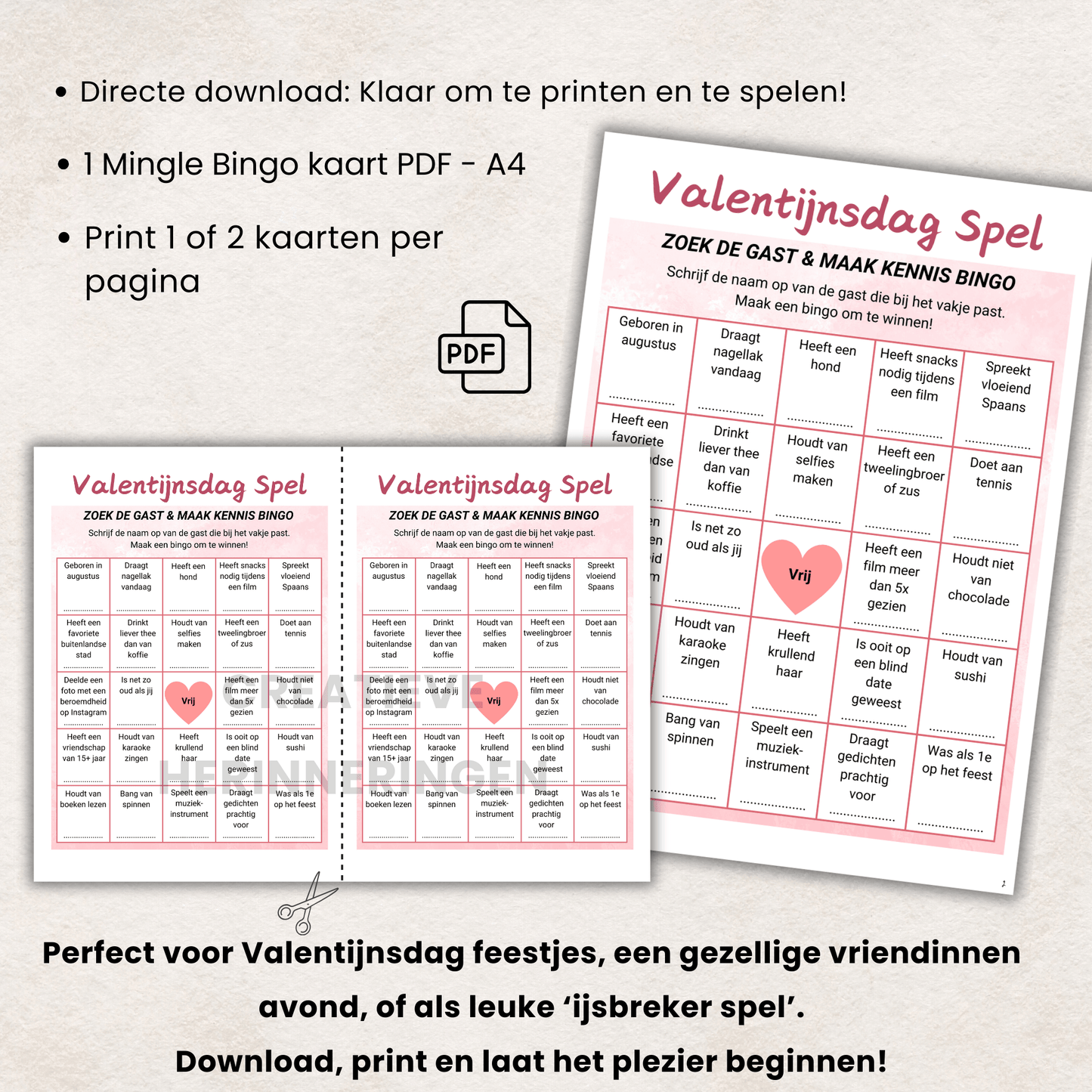 Speels Valentijnsdag kennismakingsspel voor familie en vrienden mingle bingo