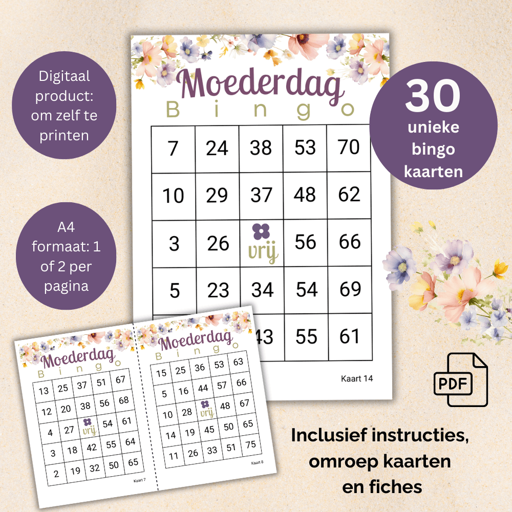 Bloemen voor moederdag op een digitale bingo kaart