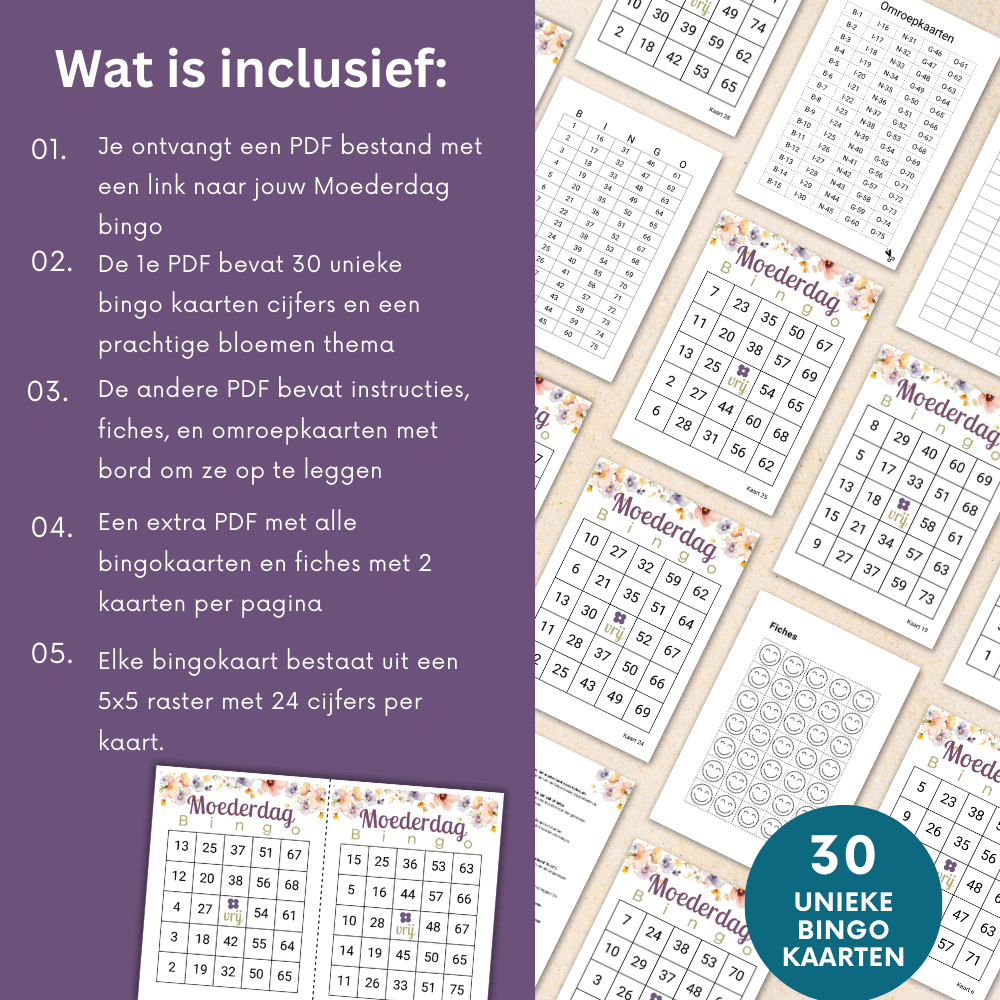 Gezellige Moederdag activiteit in de vorm van een bingo spel.