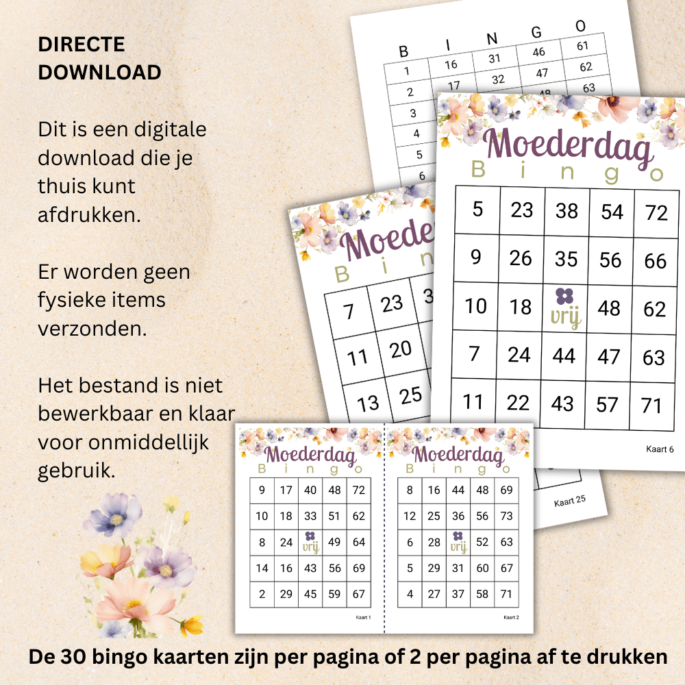 Bingo spel voor het hele gezin, perfect voor Moederdag.