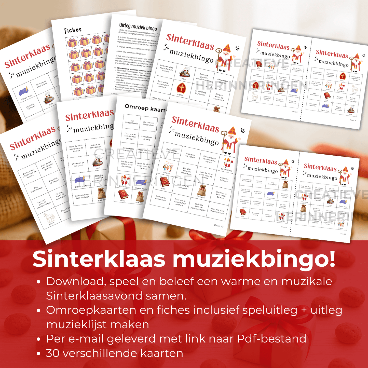 Muziekbingo voor Sinterklaas met 30 unieke kaarten in PDF-formaat