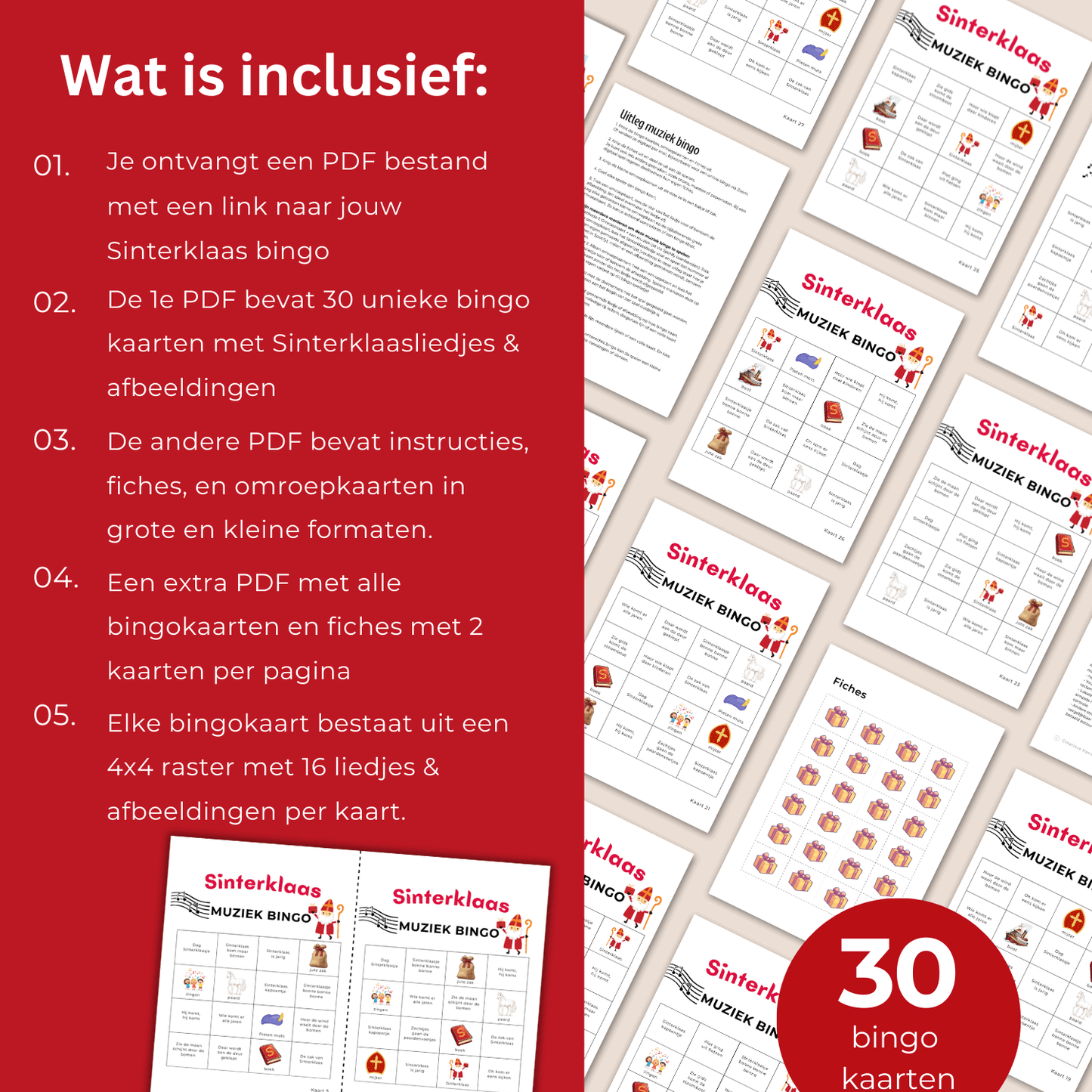 Beleef nostalgie en herkenning met deze Sinterklaas liedjes bingo met 30 kaarten