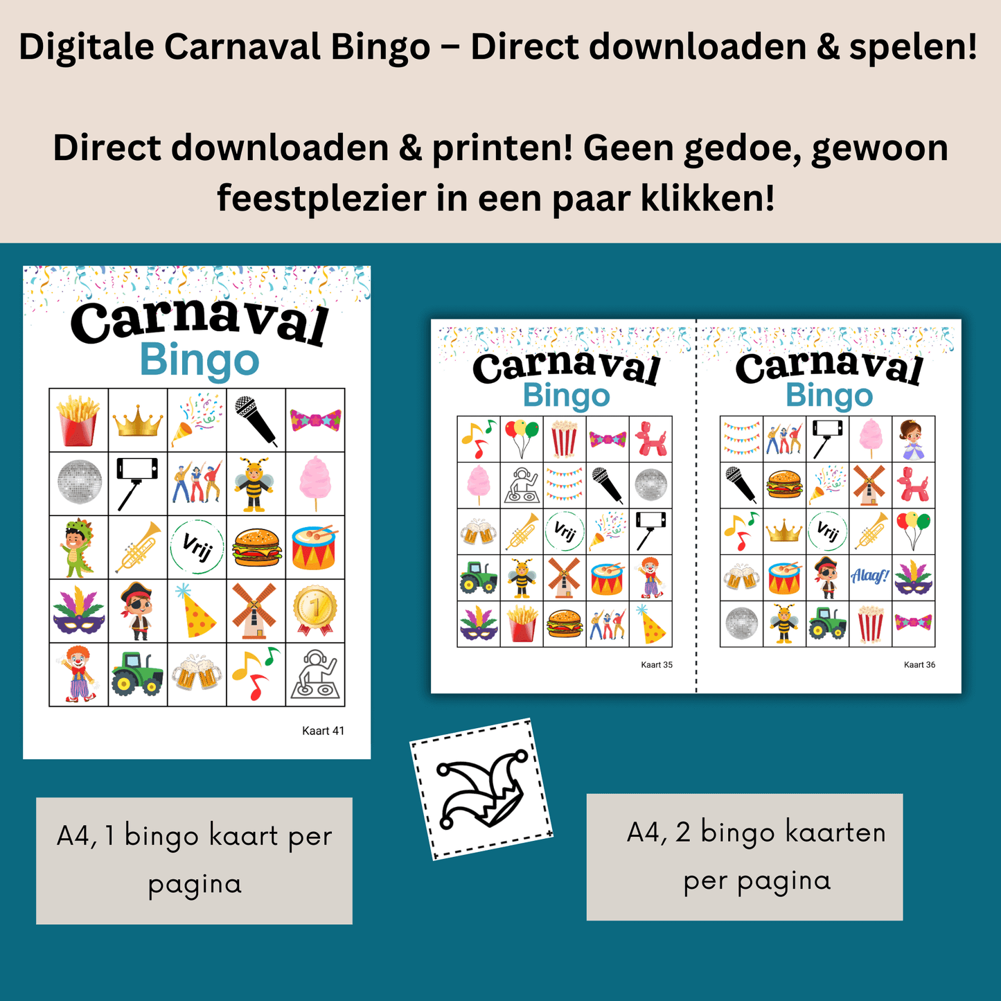 Speel Carnavalsbingo met deze PDF, tot 50 personen