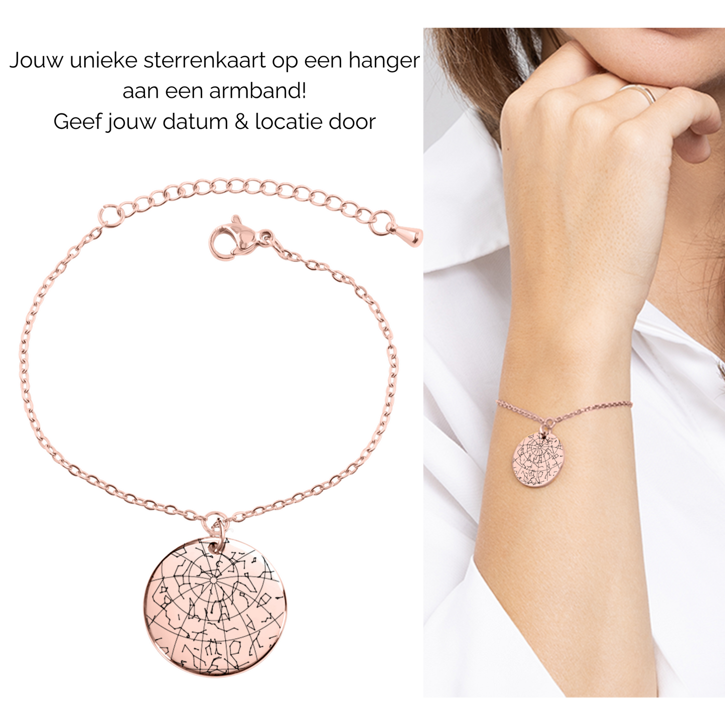 Gepersonaliseerde armband met sterrenkaart van stand sterren datum en locatie