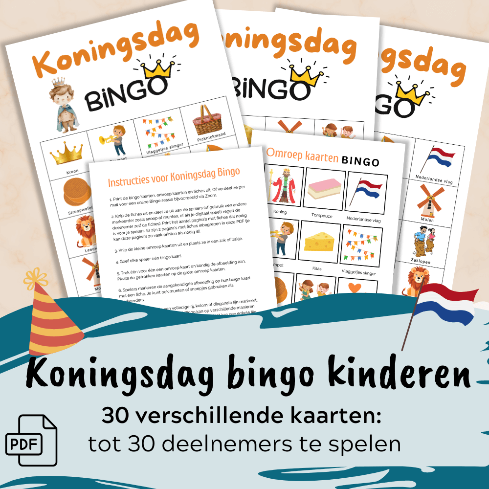 Maak Koningsdag in de klas extra leuk met deze leuke bingo met 30 verschillende kaarten