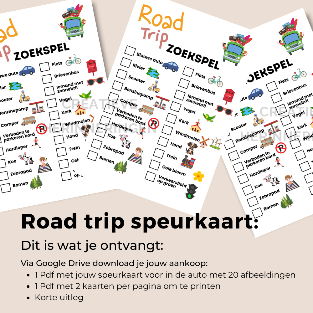 Zoek en vind alles op de speurkaart roadtrip voor onderweg samen met kinderen