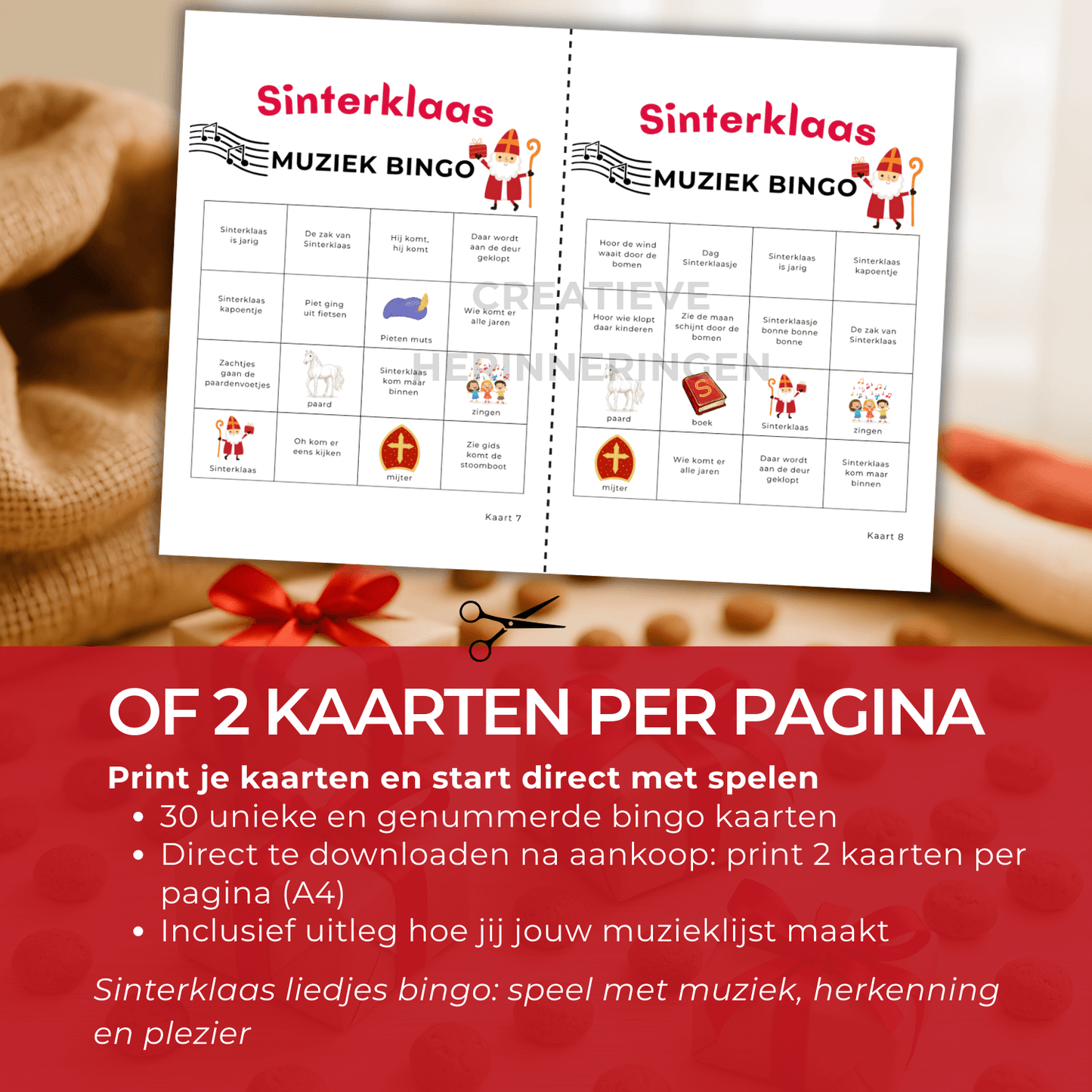De bekendste Sinterklaasliedjes in een muziekbingo, download deze Sint bingo met 30 kaarten