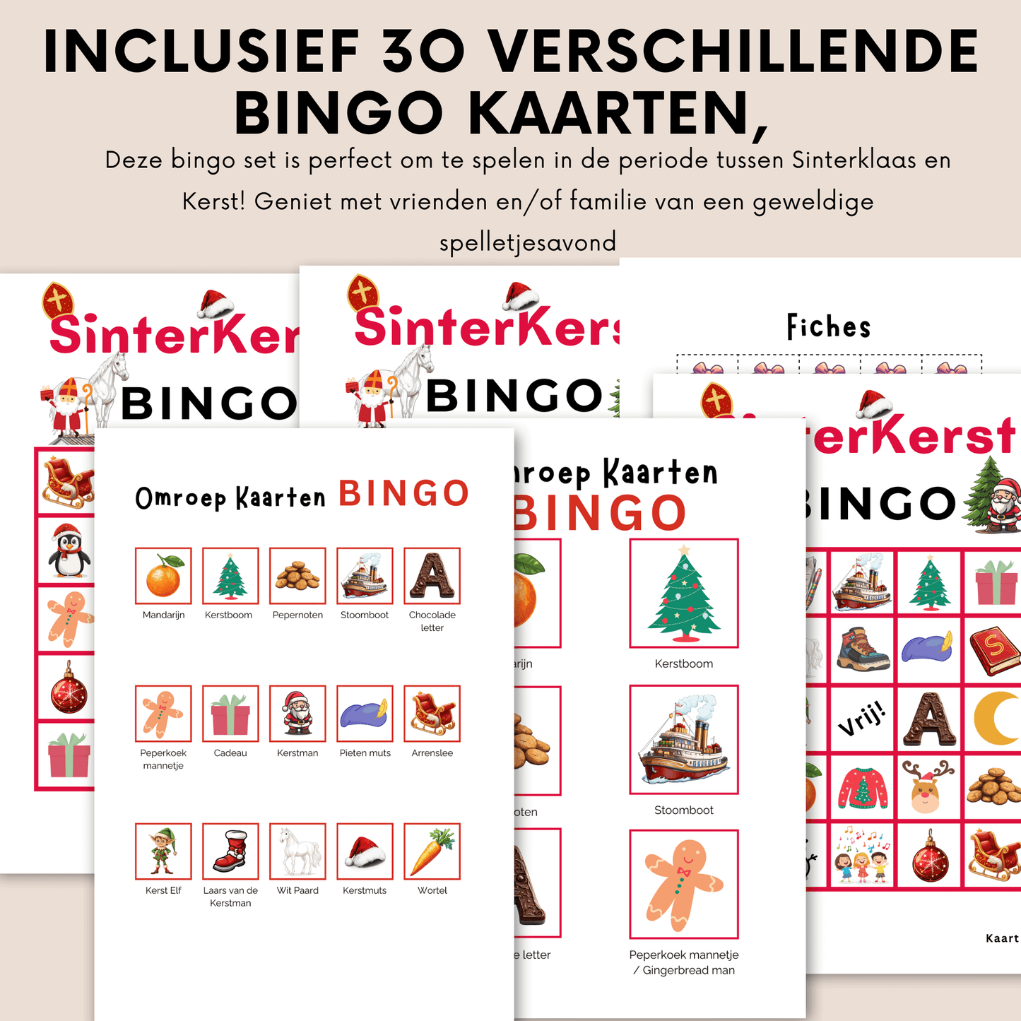 SinterKerst Bingo spel voor de leukste spelletjesavond! Digitale download