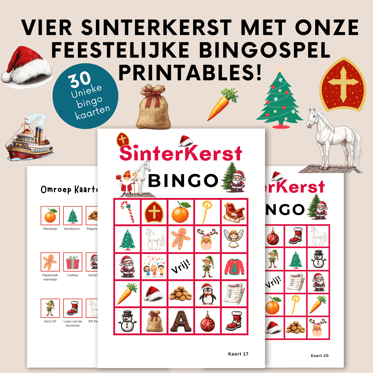 SinterKerst Bingo spel voor de leukste spelletjesavond! Digitale download