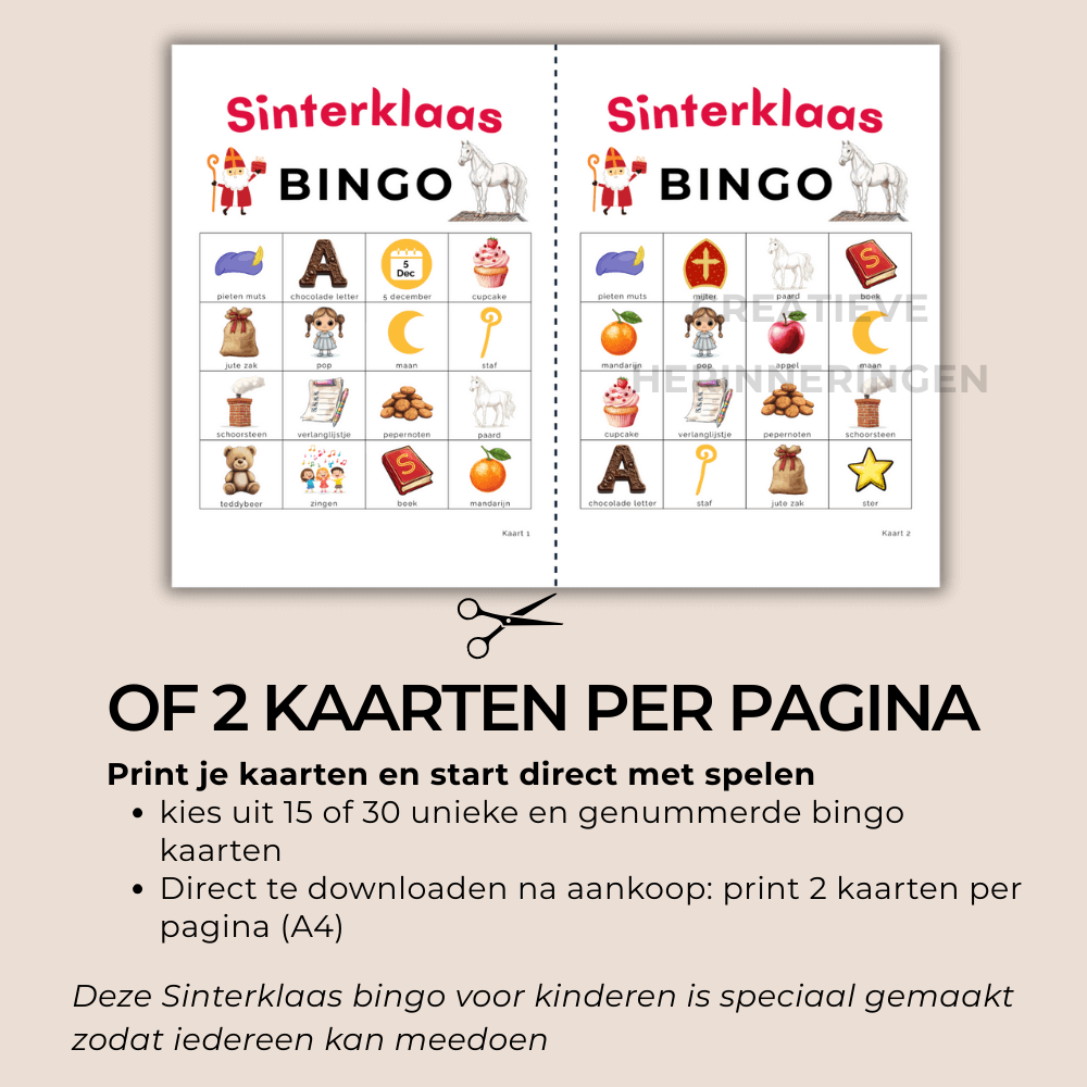 Leuke Sinterklaas spelletjes: bingo voor kinderen van alle leeftijden (15 of 30 kaarten)