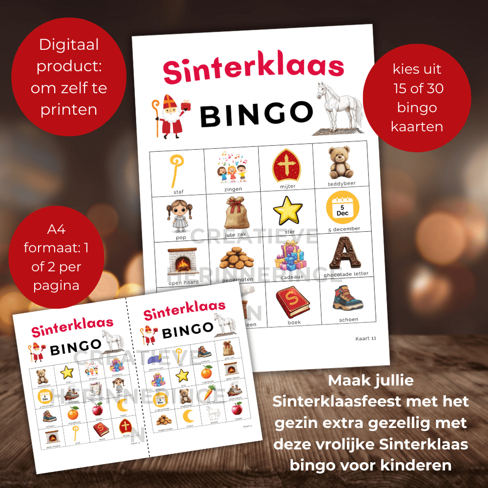 Sinterklaas plaatjesbingo voor kinderen om direct te downloaden