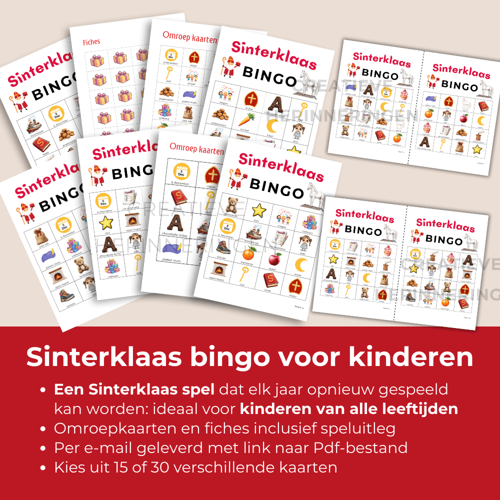 Sinterklaas bingo voor gezinnen: samen spelen met kinderen, 15 of 30 kaarten