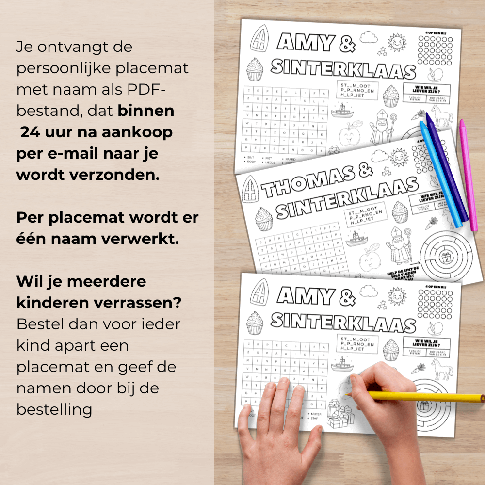 Sinterklaas placemat kleurplaat met eigen naam en spelletjes