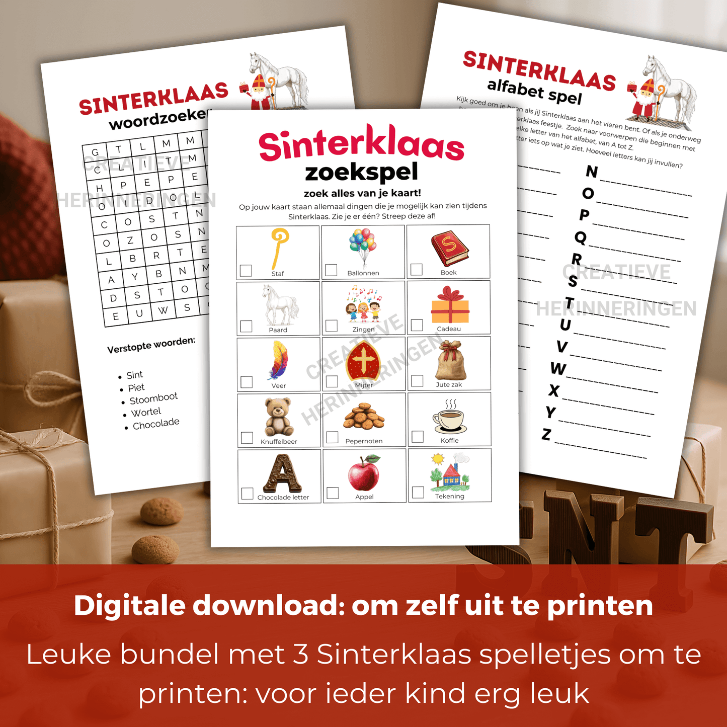 Drie Sinterklaas spelletjes voor kinderen in één bundel