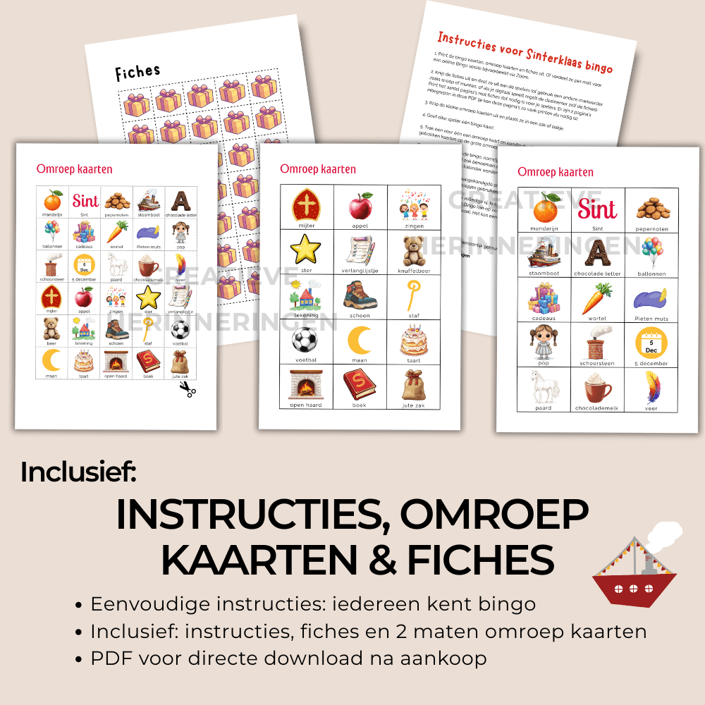 Speel Sinterklaas spelletjes in de klas zoals bingo, kies uit 30 of 50 unieke bingo kaarten