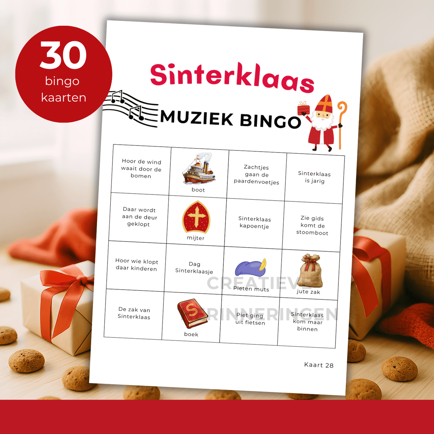 Sinterklaasliedjes bingo met 30 te downloaden muziekbingo kaarten