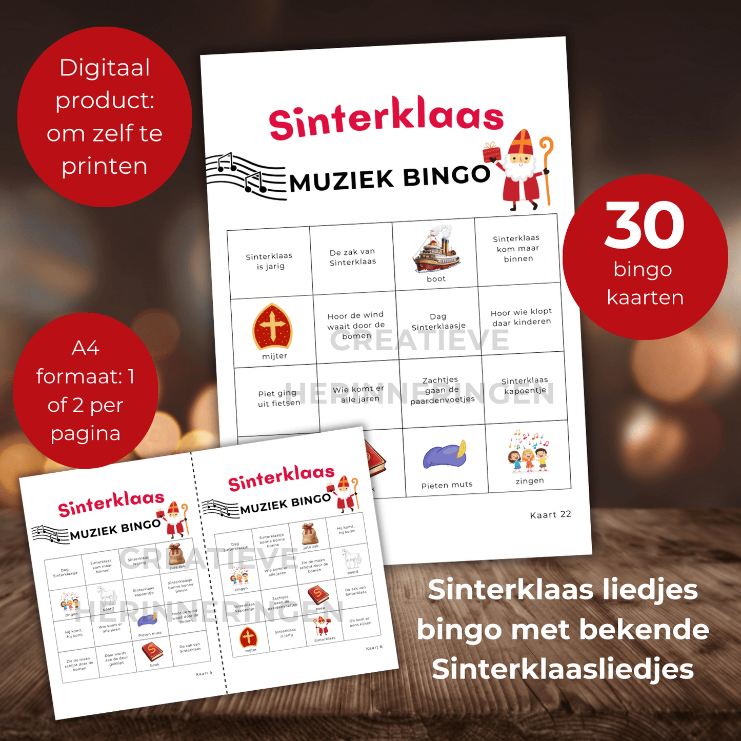 Sinterklaasliedjes muziekbingo voor pakjesavond en Sinterklaasavond