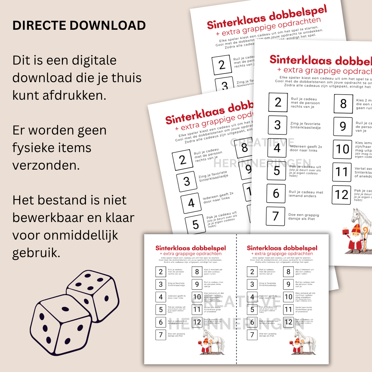 Hilarisch dobbelspel voor Sinterklaasavond met 2 dobbelstenen