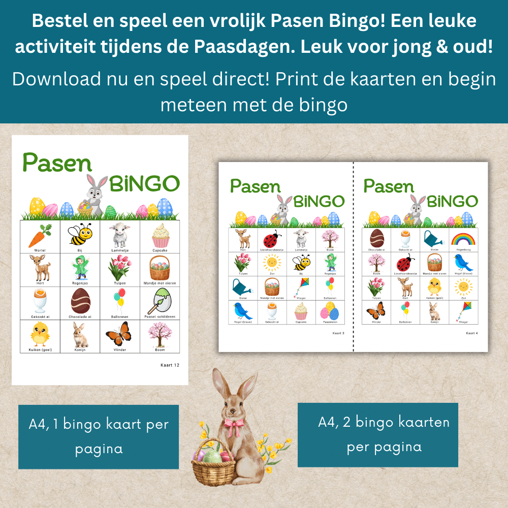 Bingo voor Pasen – een speels en leerzaam spel voor kinderen, 15 verschillende kaarten