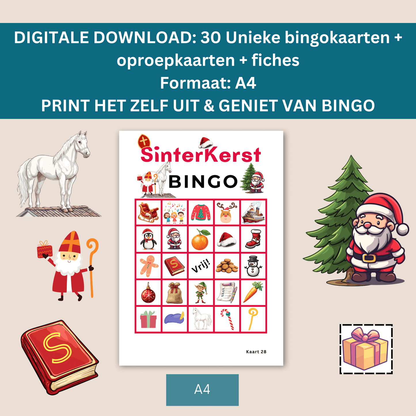 SinterKerst Bingo spel voor de leukste spelletjesavond! Digitale download
