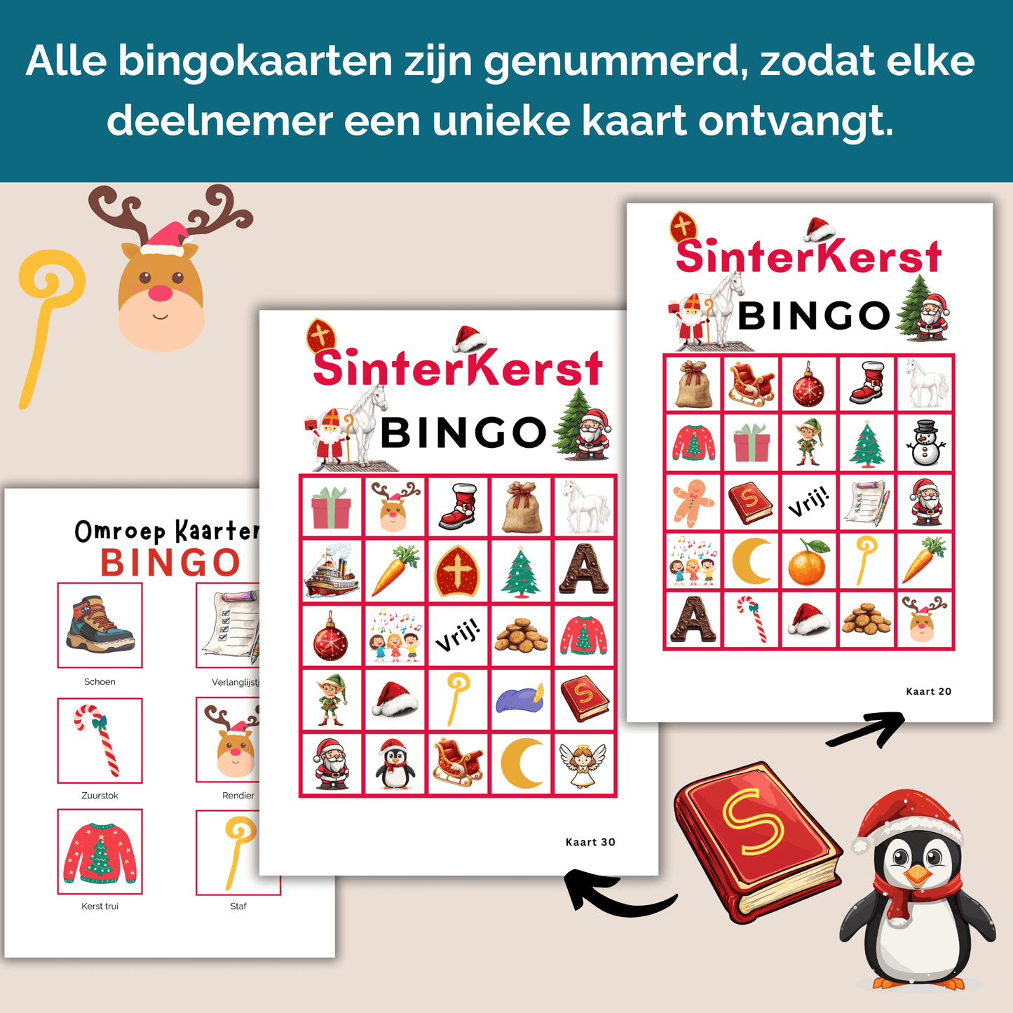 SinterKerst Bingo spel voor de leukste spelletjesavond! Digitale download